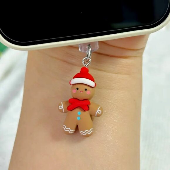 Adorable Dangling Gingerbread Man Type-C Phone • Dust Plug - Picture 3 of 4